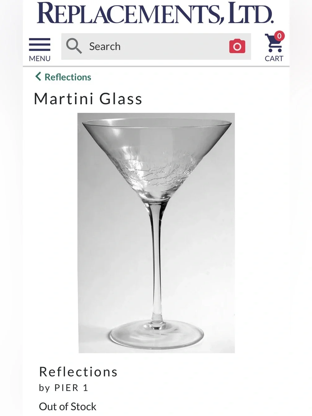 2 Pier 1 REFLECTIONS Clear Crackle Martini Glass 7.5